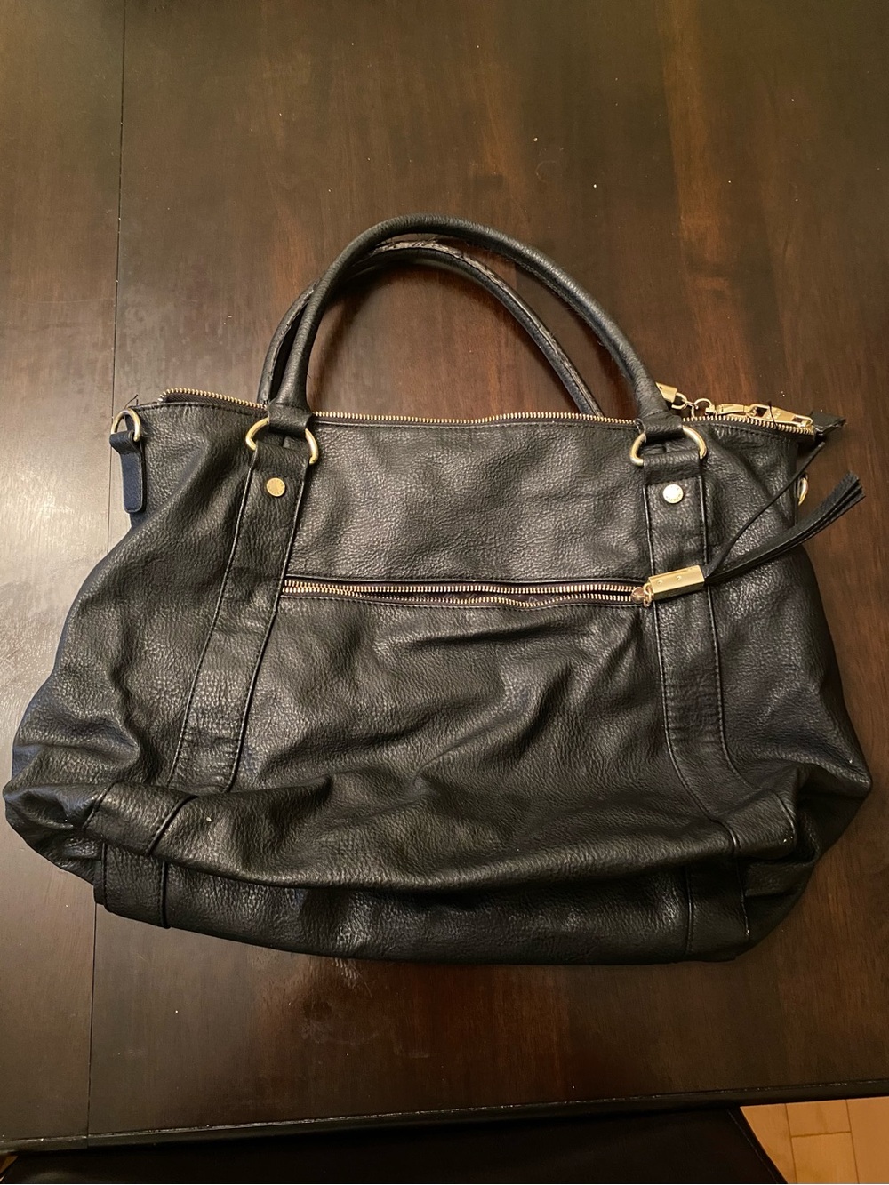 Steve Madden Black Leather Tote with Gold Hardware